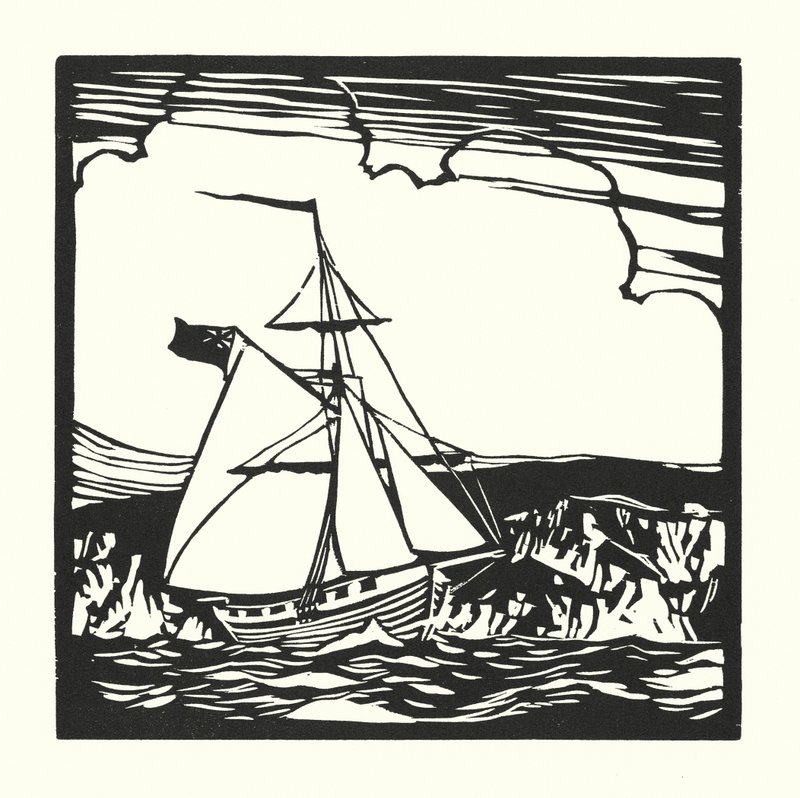 Łodzie rybackie i barki: Revenue Cutter (drzeworyt) autorstwa Cyril A. Wilkinson