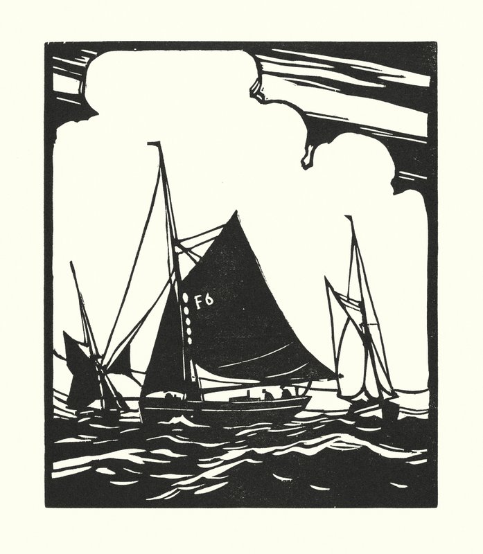 Łodzie rybackie i barki: Whitstable Oyster Boat (drzeworyt) autorstwa Cyril A. Wilkinson