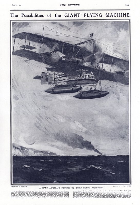 Gigantyczny samolot przeznaczony do przewozu osiemdziesięciu pasażerów, 1914 autorstwa Cyrus Cuneo