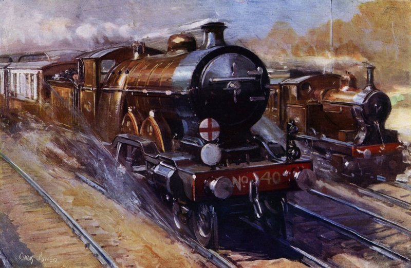 Southern Belle ciągnąca wagony Pullman na linii ekspresowej London, Brighton i South Coast Railway z Londynu do Brighton (kolor lito) autorstwa Cyrus (after) Cuneo