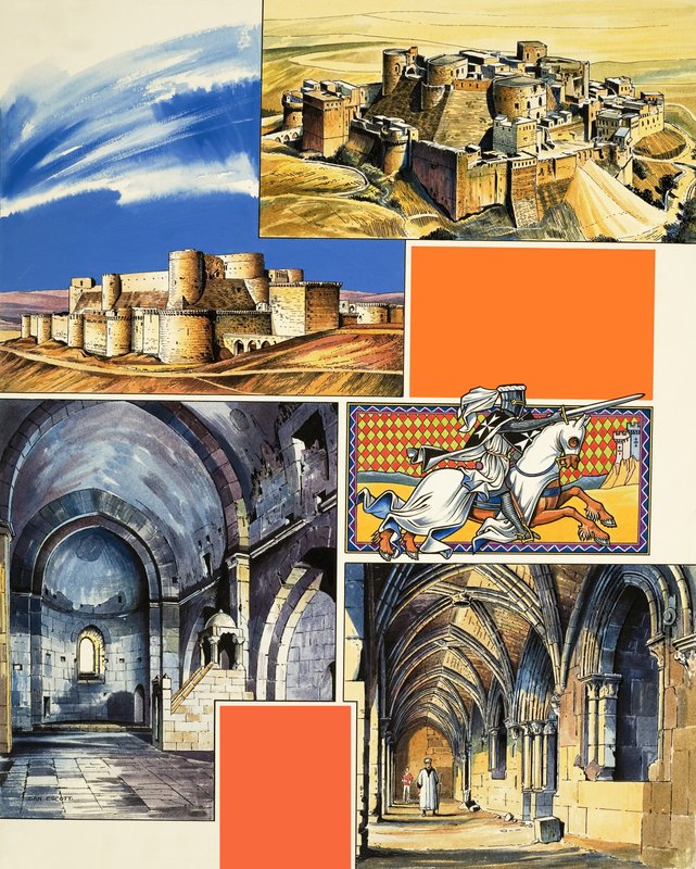 Zamek Le Krak Des Chevaliers w Syrii (gwasz na papierze) autorstwa Dan Escott