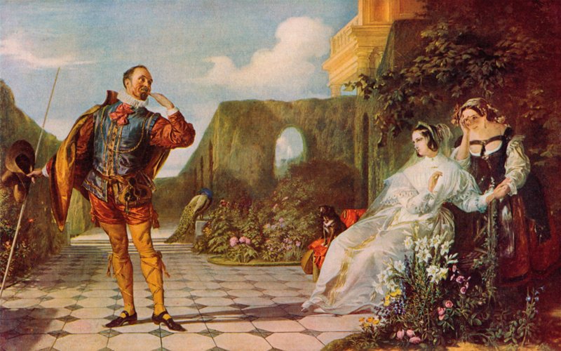 Szekspir: Malvolio i Olivia, Wieczór Trzech Króli, Akt III, Scena 4 (litografia kolorowa) autorstwa Daniel (after) Maclise