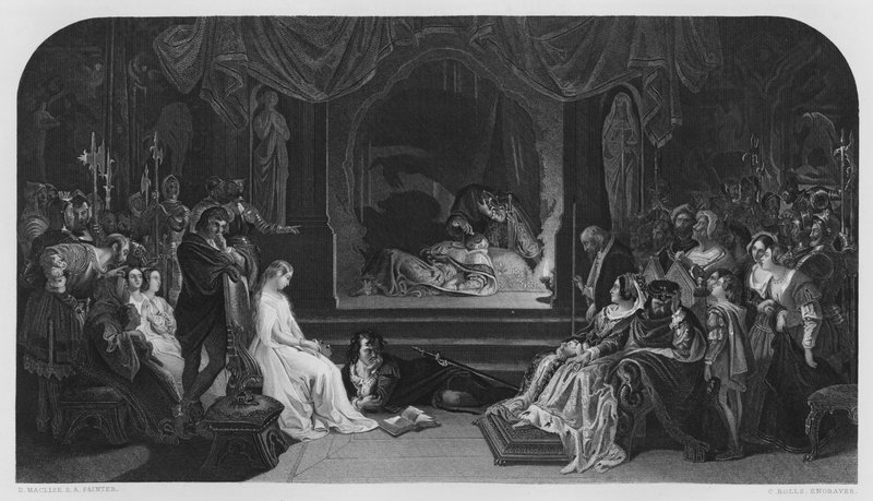 Scena zabawy, Hamlet, ze zdjęcia w Galerii Vernon (rycina) autorstwa Daniel (after) Maclise