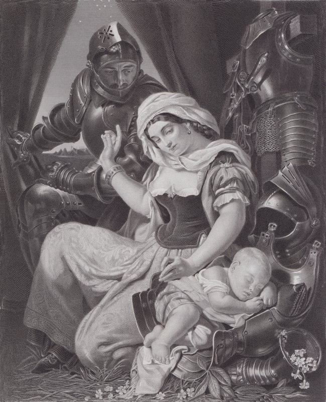 Kołyska wojownika (rycina) autorstwa Daniel (after) Maclise