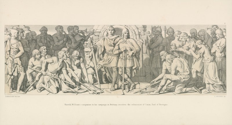 Harold, towarzysz Williama w swojej kampanii w Bretanii, otrzymuje Złożenie Conana, hrabiego Bretanii autorstwa Daniel Maclise