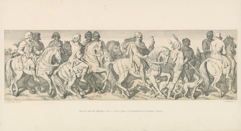 Harold i jego rycerze jadą do miejsca zaokrętowania, w Bosham, Sussex autorstwa Daniel Maclise