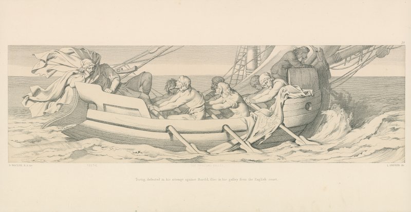 Tostig, pokonany w walce z Haroldem, leci w swojej galerze z angielskiego wybrzeża autorstwa Daniel Maclise