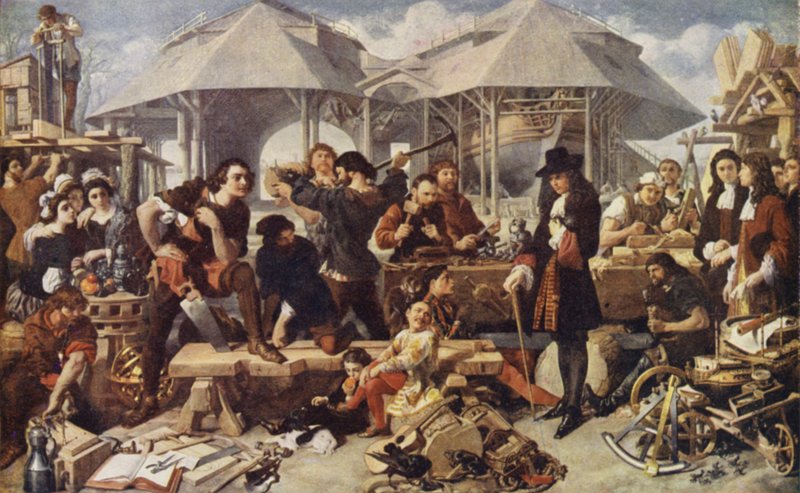 Piotr Wielki w Deptford Dockyard w Londynie autorstwa Daniel after Maclise