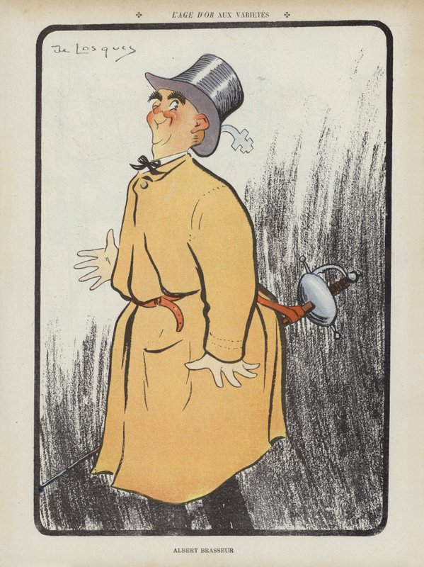 Albert Brasseur, francuski komik i śpiewak operetkowy. Ilustracja do Le Rire autorstwa Daniel de Losques