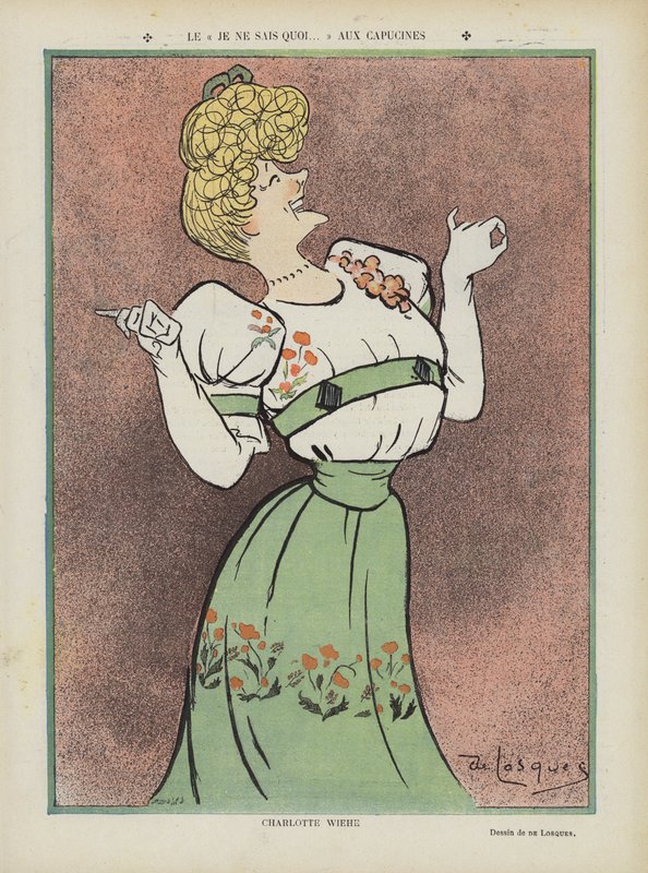 Charlotte Wiehe, duńska aktorka. Ilustracja do Le Rire autorstwa Daniel de Losques