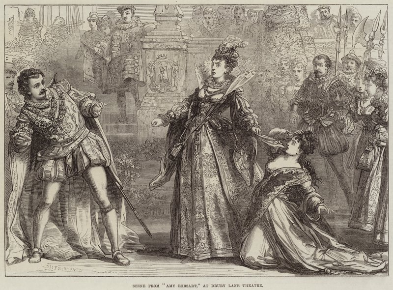Scena z Amy Robsart, w Drury Lane Theatre autorstwa David Henry Friston