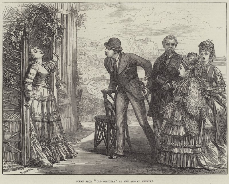 Scena ze starych żołnierzy w teatrze Strand autorstwa David Henry Friston