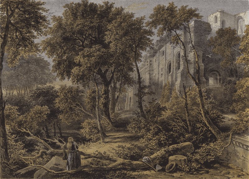 Opactwo Dunfermline (chromolitho) autorstwa David Octavius Hill and Robert Adamson
