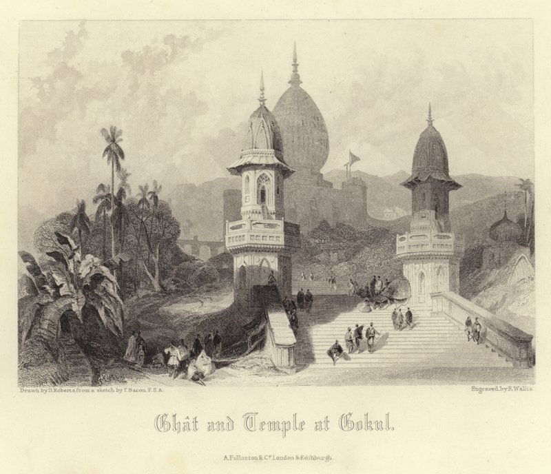 Ghat i świątynia w Gokul autorstwa David Roberts