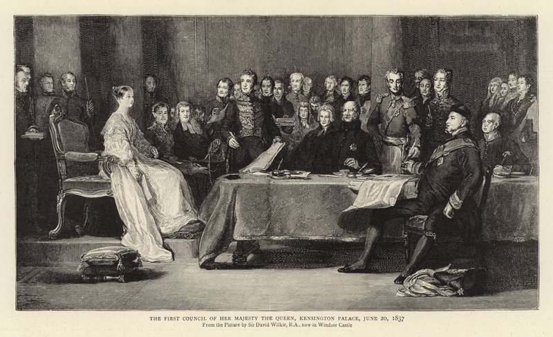 Pierwsza Rada Jej Królewskiej Mości, Pałac Kensington, 20 czerwca 1837 autorstwa David Wilkie