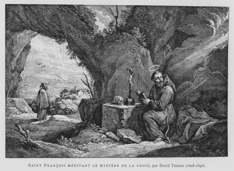 Św. Franciszek rozważający tajemnicę krzyża (lito) autorstwa David the Younger (after) Teniers