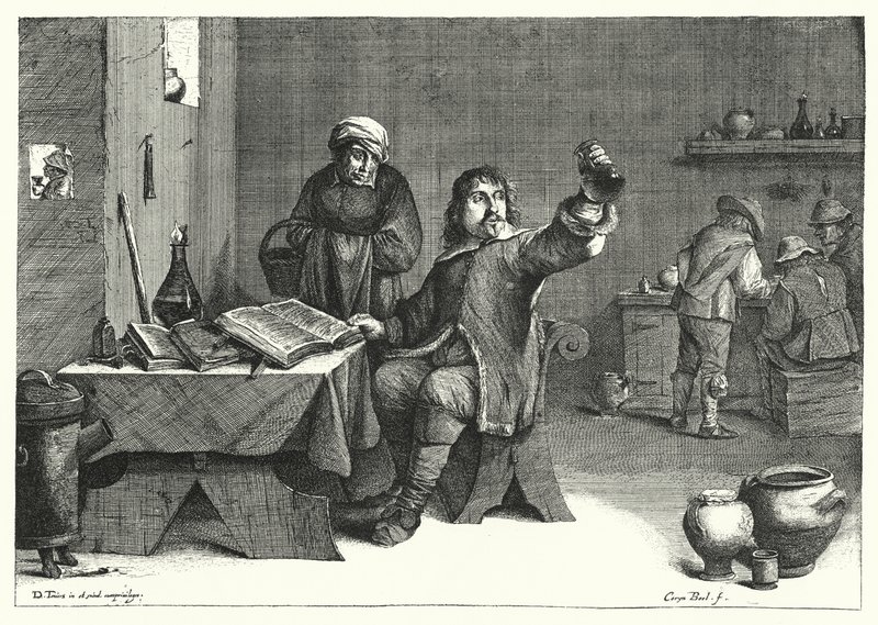 Doktor moczu (grawerunek) autorstwa David the Younger (after) Teniers