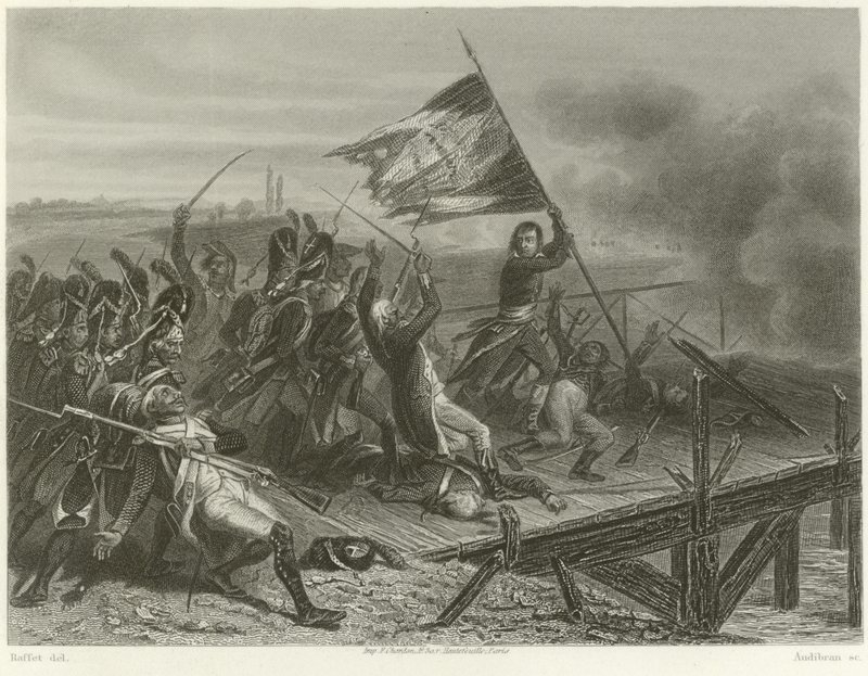 Bitwa przy moście w Arcole autorstwa Denis Auguste Marie Raffet