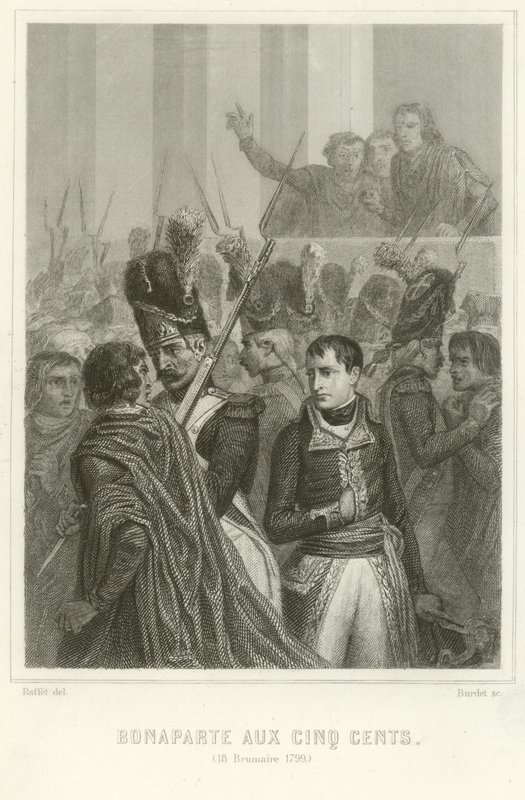 Napoleon Bonaparte w otoczeniu członków Rady Pięciuset autorstwa Denis Auguste Marie Raffet
