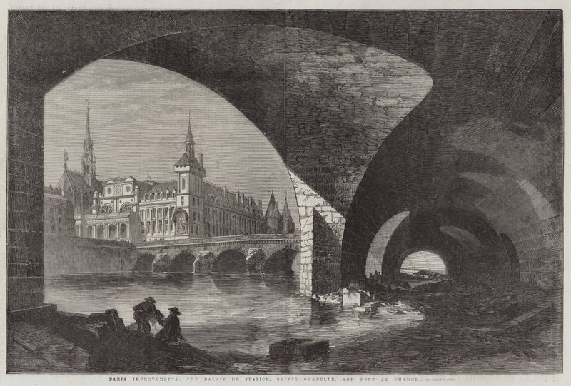 Ulepszenia w Paryżu, Palais de Justice, Sainte Chapelle i Pont au Change autorstwa Dieudonne Auguste Lancelot