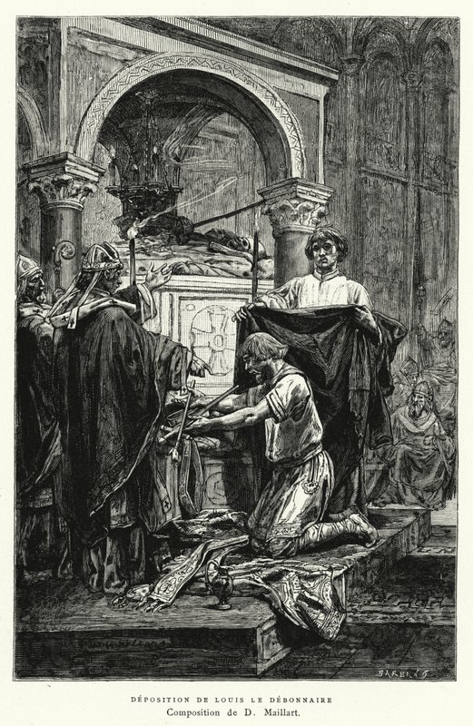 Osadzanie Louisa Le Debonnaire (grawerowanie) autorstwa Diogene Ulysse Napoleon Maillart