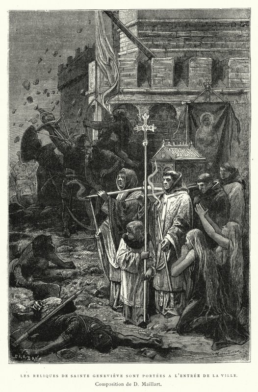 Relikwie św. Genowefy są przenoszone przy wejściu do miasta (rycina) autorstwa Diogene Ulysse Napoleon Maillart