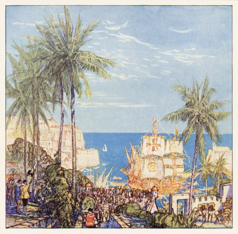 Rudyard Kipling: Pieśń Diego Valdeza (kolorowa litografia) autorstwa Donald (after) Maxwell