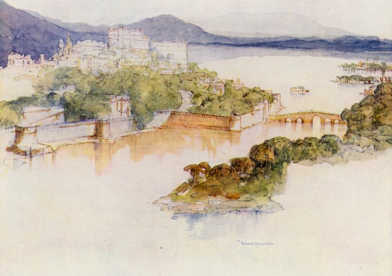 Wspaniałe miasto Udaipur (kolorowa litografia) autorstwa Donald (after) Maxwell