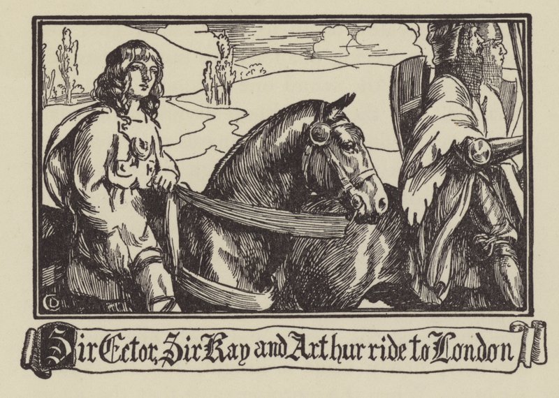 Sir Ector, Sir Kay i Arthur jadą do Londynu autorstwa Dora Curtis
