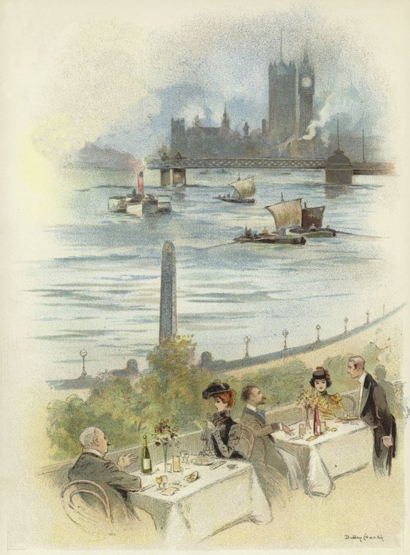 Lunch na tarasie z widokiem na Tamizę autorstwa Dudley Hardy