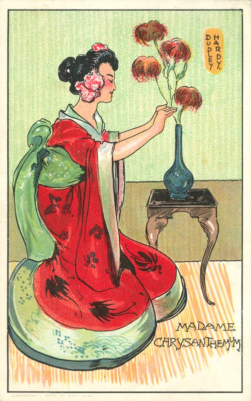 Madame Chryzantema z powieści Pierre Loti (kolor lito) autorstwa Dudley Hardy