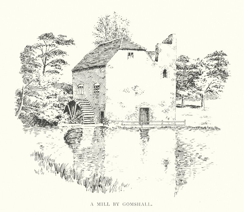 Młyn Gomshalla (litografia) autorstwa Duncan Moul
