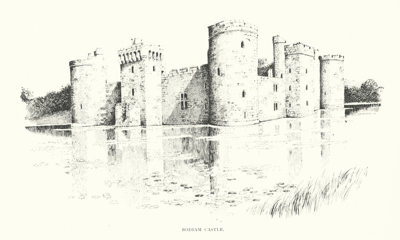 Zamek Bodiam (litografia) autorstwa Duncan Moul