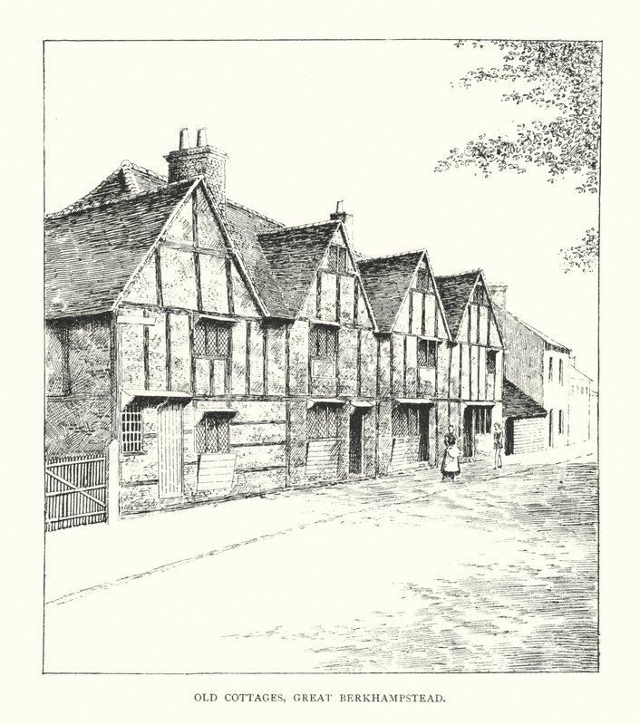 Old Cottages, Great Berkhampstead (litografia) autorstwa Duncan Moul