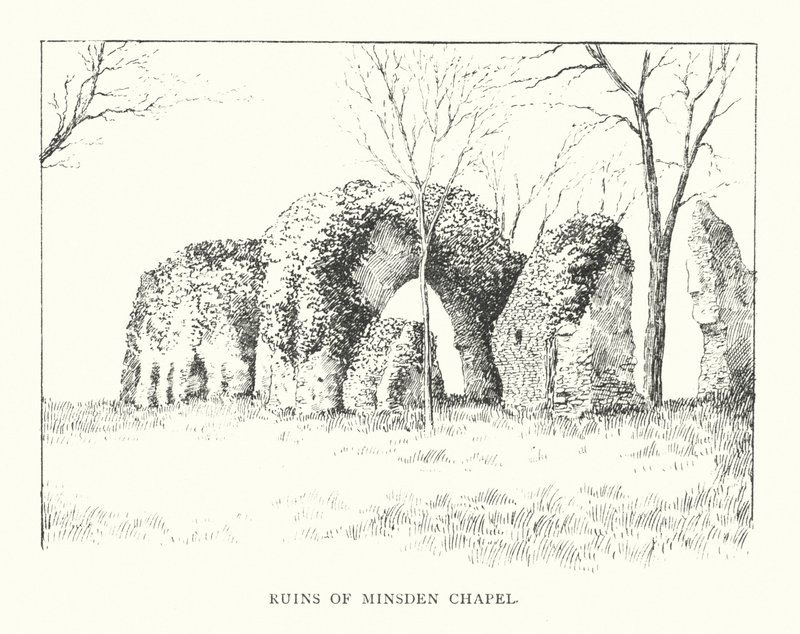 Ruiny kaplicy Minsden (litografia) autorstwa Duncan Moul