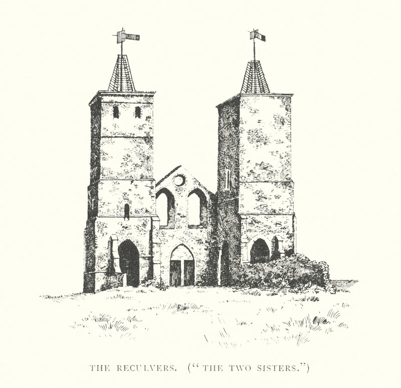 The Reculvers, "Dwie siostry" (litografia) autorstwa Duncan Moul