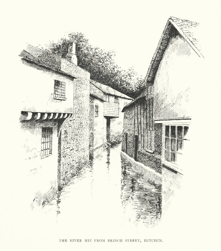 Rzeka Hiz z Bridge Street, Hitchin (litografia) autorstwa Duncan Moul