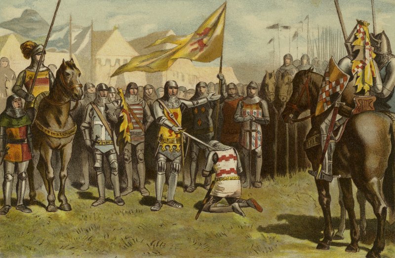 Żołnierz pasowany na rycerza, XIV wiek autorstwa Dutch School