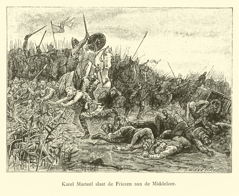 Charles Martel walczy z Fryzami na Middelzee autorstwa Dutch School