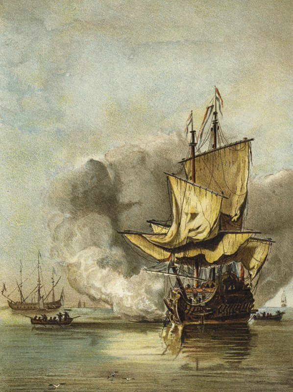 Holenderski okręt wojenny z połowy XVII wieku autorstwa Dutch School