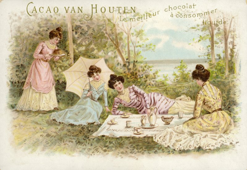 Elegancko ubrane kobiety na pikniku autorstwa Dutch School