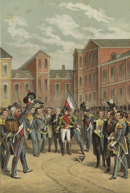 Pożegnanie Napoleona z Gwardią Cesarską na Dziedzińcu Białego Konia Pałacu Fontainebleau, 1814 autorstwa Dutch School