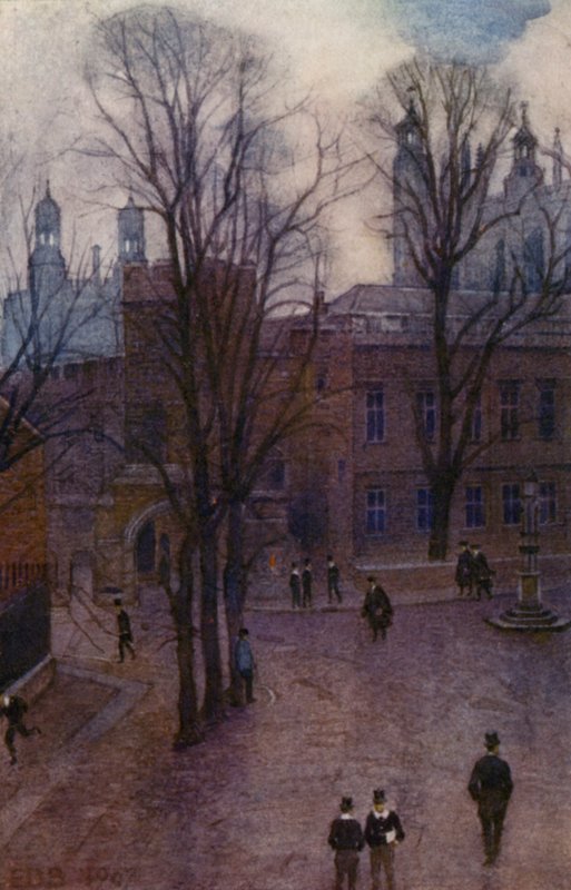 Eton: Upper School i Long Walk z Common Lane House (kolor lito) autorstwa E. D. Brinton