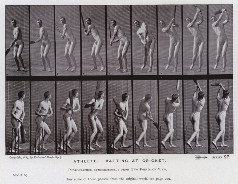 Postać ludzka w ruchu: sportowiec, mrugnięcie w krykieta (zdjęcie czarno-białe) autorstwa Eadweard Muybridge