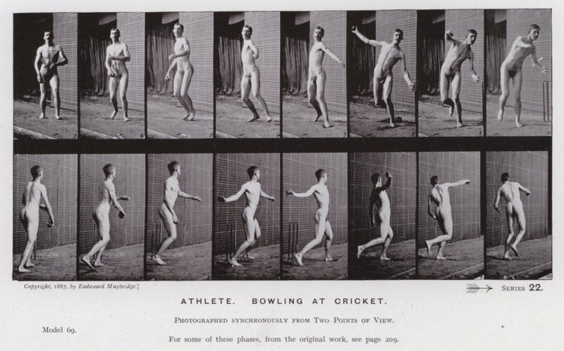 Postać ludzka w ruchu: sportowiec, kręgle w krykieta (zdjęcie czarno-białe) autorstwa Eadweard Muybridge