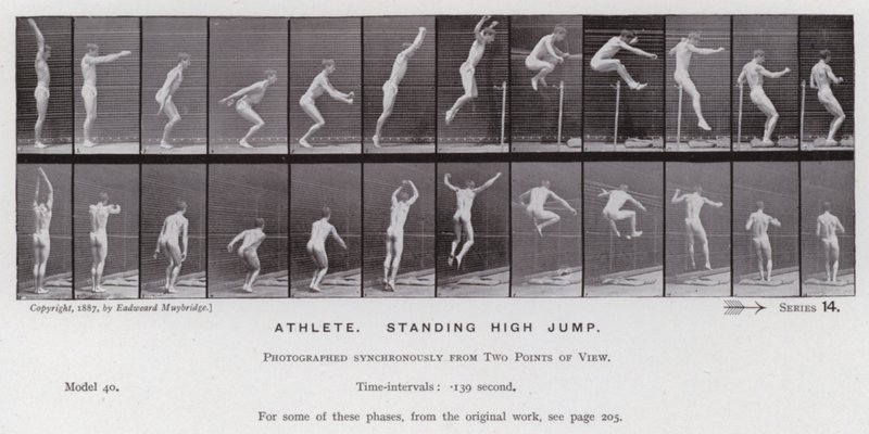 Postać ludzka w ruchu: sportowiec, skok wzwyż z miejsca autorstwa Eadweard Muybridge