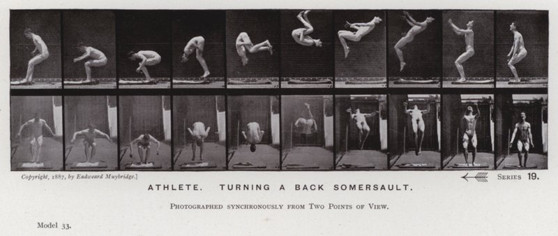 Postać ludzka w ruchu: sportowiec, wykonując salto w tył (zdjęcie czarno-białe) autorstwa Eadweard Muybridge