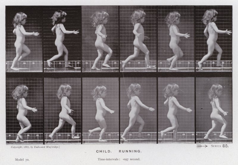 Postać ludzka w ruchu: dziecko, bieganie (zdjęcie czarno-białe) autorstwa Eadweard Muybridge