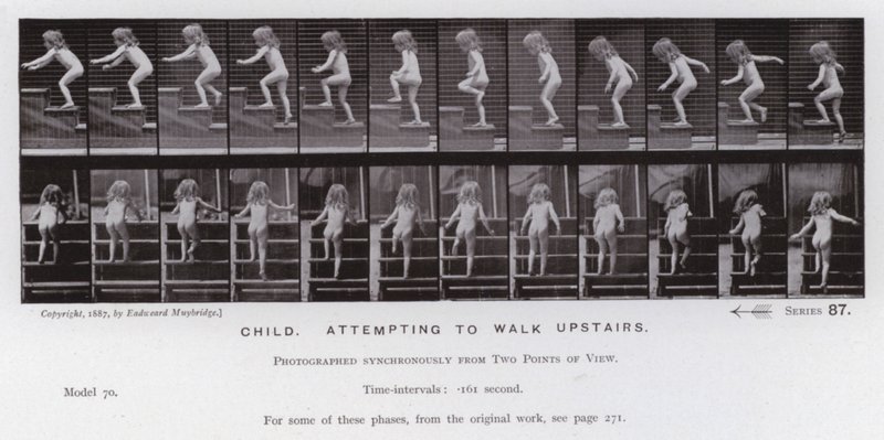 Postać ludzka w ruchu: dziecko, próbujące wejść na górę (zdjęcie czarno-białe) autorstwa Eadweard Muybridge