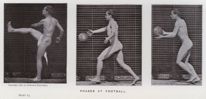Postać ludzka w ruchu: fazy w piłce nożnej (zdjęcie czarno-białe) autorstwa Eadweard Muybridge